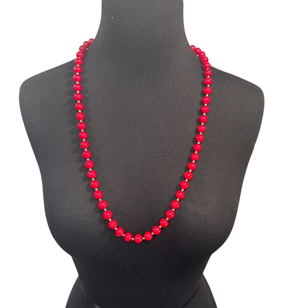 Red Beaded Necklace With Gold-Tone Clasp